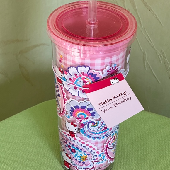 VERA BRADLEY HELLO KITTY DOUBLE WALL TUMBLER W/STRAW:NWT HELLO KITTY PAISLEY - Picture 2 of 15